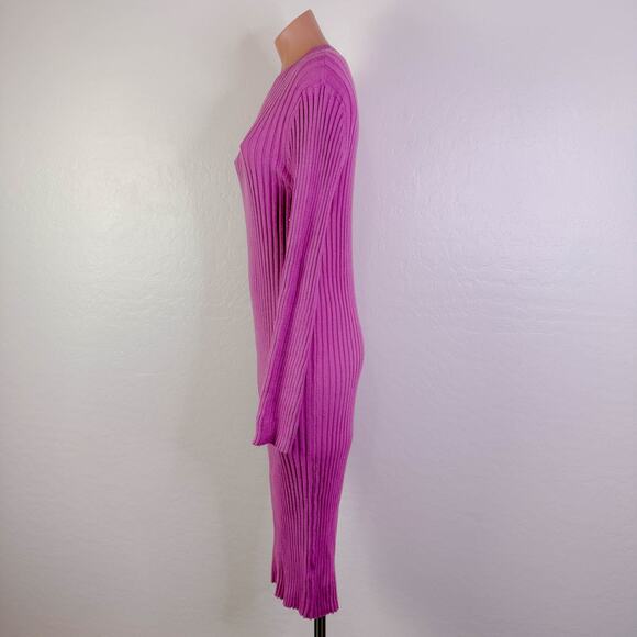 Stitchdrop Crew Neck Rib Knit Long Sleeve Bodycon Midi Sweater Dress Pink L NWT - Picture 6 of 11